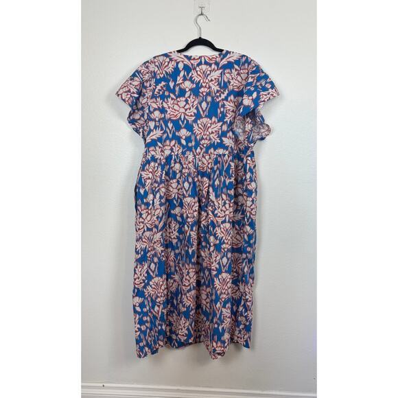 Maeve Anthropologie Baby Doll Flutter Sleeve Floral Cotton Midi Dress 2X - Picture 2 of 7